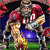 Pixelated static image of a cartoon football player in red and white uniform holding a yellow football, standing on green grass with blue background.