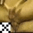 A pixelated image shows a brown animal-like figure with large ears against a beige background, partially overlaid by a black-and-white checkered pattern in the bottom-left corner.