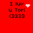 Red background with black text 'I luv u Tori <333' and animated white pixel effects changing across four views.