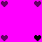 Pixelated heart shapes in purple and black on a bright pink background, arranged in a pattern with some hearts changing color