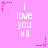 A pink background displays repeated text "i love you H8" with pink star and dot patterns, featuring animated star and dot movements.