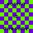 Pixelated text on a green and purple checkered background with a overlay on the right side