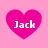 Four pink heart shapes on a light pink background, each containing the text 'Jack' in white pixelated font.