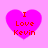 Four identical pink heart-shaped icons with red text "I Love Kevin" on a light pink background, arranged in a