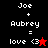 Four display 'Joe + Aubrey = love <3' text with star symbols changing from red to black across frames