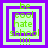 Four identical pixelated frames display green text 'be cool hate school !!!!' within nested purple and light-green squares on a solid purple background.