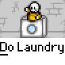 Animated contact sheet of a pixel art character performing laundry-related actions atop a washing machine, with repeated text "Do Laundry" below each frame.