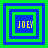 Four square display layered green and blue borders with yellow text 'JOEY' on a blue background, each showing different border layering