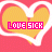 A 4x4 contact sheet of animated frames showing a yellow heart with white outline and pink text 'LOVE SICK' on red background, each frame displaying slight color variation in the text.