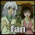Two anime-style characters with silver and brown hair stand side-by-side; the left character's mouth opens in a sequence of frames while text below reads 'fan'.