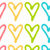 heart-shaped outlines in pink, yellow, green, and cyan arranged on a white background