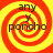 Four identical spiral-patterned icons with red and yellow concentric circles, each displaying the text 'any y poncho' in black lettering.