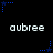 Black background with repeated white text 'aubree' and blue star-shaped pixel art elements arranged in a pattern