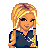 Pixel art buddy icon of a female field hockey player holding a stick, with text reading "field hockey chick" in pink letters.