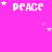 Pixelated text "PEACE" in white with star accents on a solid pink background, arranged in three of four icons each