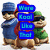 Pixelated image of two cartoon characters holding a vertical stack of four blue signs with light blue text reading 'More', 'Cool', 'Ube', 'Cool'.