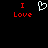 Red text "I Love" appears on both sides of a white pixelated heart symbol against a black background.