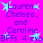 Pixelated text on bright pink background with cyan starbursts, displaying names and 'BFFs 4 eva' in purple font across four identical