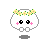 Pixelated white skull with yellow flower crown, black eyes, pink blush, and two teeth, shown in four variations with different expressions and surrounding confetti.