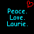 A static pixel art image with cyan text and a red heart symbol on black background.