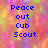 Pixelated blue text reads Peace out Cub Scout on a multicolored pixelated background with pink, orange, yellow, and purple hues.