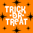A Halloween-themed animated contact sheet showing three frames of a pixelated orange background with white "TRICK OR TREAT" text and black starbursts, arranged in a 2x2 grid with one gray square placeholder.