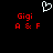 Pixelated red text 'Gigi' and 'A & F' on black background with white heart outline above.
