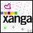 Pixelated pink heart icon above 'xanga' text with colored squares and scattered dots in varying colors across six