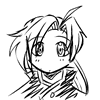 Black-and-white line-drawn anime-style character with spiky hair and a high collar, shown in multiple facial expressions across a