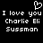 Black background with white pixelated text and a heart symbol, displaying 'I love you Charlie Eli Sussman' in two identical side-by-side sections.