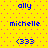 Yellow background with pink dots, blue text 'ally', 'michelle', and '(333)' arranged in a pattern