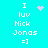 Pixelated cyan background with white text "I luv Nick Jonas =]" and two distinct pink pixel clusters in different positions across observations.