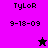 Pixelated icon with 'TyLoR' text and date '9-18-09', featuring a black star on pink background transitioning to purple, then a pink star on black.