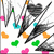 Pixelated static image of multiple dark gray figures with orange feet and cyan hands, surrounded by scattered pink, green, and orange shapes on white background.