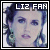 Pixelated portrait of a person with blue-toned hair and visible text reading 'LIZ FAN' at the top.