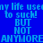 Pixelated text in blue letters on a split background of solid blue, purple, and red sections.