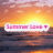 Pixelated sunset scene with orange and yellow sky over dark water, featuring a white banner displaying pink text 'Summer Loop' and a small heart symbol.