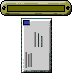 Four of a pixelated animation showing a document emerging from and retracting into a horizontal slot with rounded ends