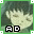 Animated sequence showing four variations of a pixelated 'AO' text icon with green and white color changes against a blurred background.