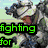 Pixelated image with green text 'fighting for' over a character, black heart outline with pink 'peace', and yellow 'is like' inside red concentric squares.