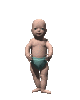 A baby avatar in teal diaper poses in multiple static and animated sequences against a gray background.
