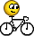 Yellow circular head with black stick figure body riding a bicycle, all elements animated in a repeating cycle.