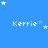 Blue background with white pixelated text 'Kerrie' repeated across the , surrounded by scattered white and light blue stars