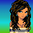 Pixel art contact sheet showing a female character with long dark hair and blue earrings in the top-left frame, alongside text fragments on blue backgrounds in other frames.