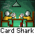Pixelated animation of two figures at a card table with speech bubbles showing blackjack decisions and outcomes.