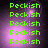 Green pixelated text 'Peckish' repeated six times vertically on a purple gradient background with subtle light effects.