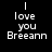 Black background with white pixelated text reading 'I love you Breeann' in two vertical , showing animation changes between frames
