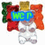 Animated icon shows a character with white body and red/orange hair holding blue text banners that change sequentially.