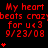 Red text on black background reads 'My heart beats crazy for u<3 9/23/08' with red heart symbols below, animated to change heart count per frame.
