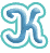 A stylized letter K with a decorative border, rendered in blue and teal tones on a white background.